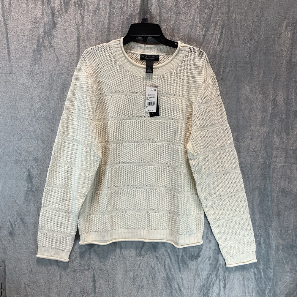 Bloomingdale's Mens Sweater L Silk Linen Roll Neck French Vanilla Textured Ivory